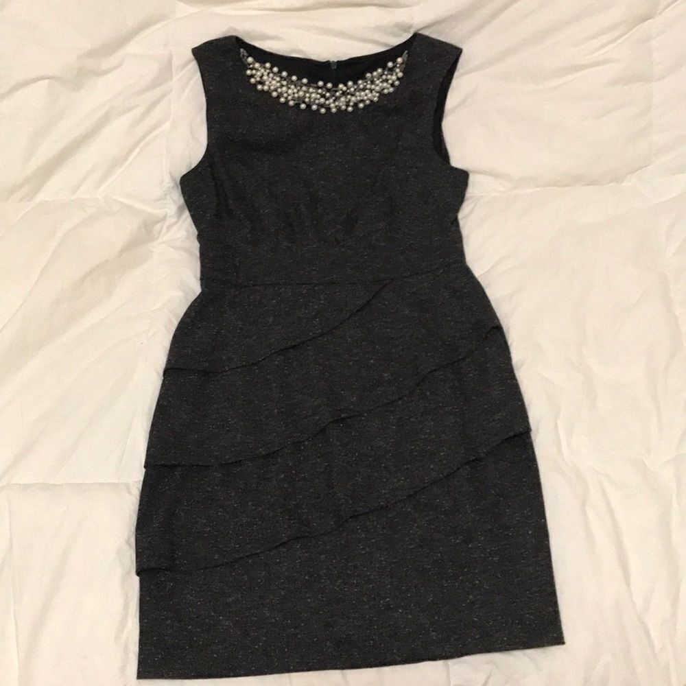 Connected ruffled layer form fitting pearl classy women’s work interview dress